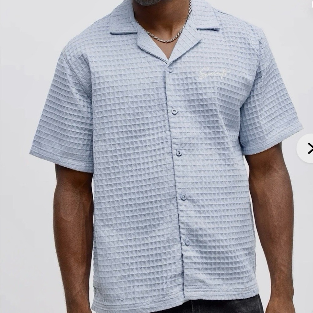 NWT Saints Studio Dusty Blue Waffle Textured Men's Shirt